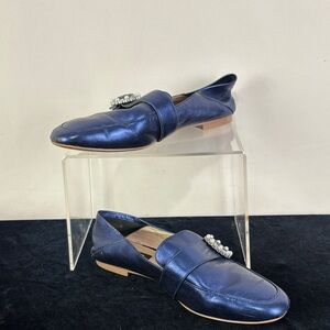 Ava and Aiden Blue Shimmer w Pearl Trim Flats